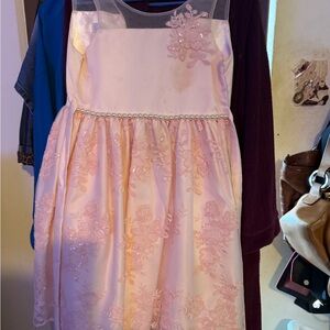 American Princess Pink Floral Dress with Pearl Trim